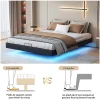 ProximaX Lit 160x200 cm avec LED, cadre flottant, base en bois, PU noir, sans tête de lit, rangement* Lit Coffre