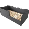 Redom Lit 90x190 cm avec lit gigogne et dossier rembourré en lin gris, côtés modulables pour chambre d'enfant* Lit Gigogne