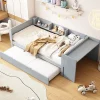 Lit 90x200 cm avec lit gigogne, bureau amovible et 3 étagères latérales, cadre pin massif et MDF, finition gris>Redom Clearance