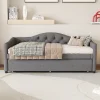 Lit 90x200 cm avec lit gigogne en lin et structure MDF, style minimaliste gris convertible en banquette>Redom Discount
