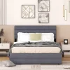 Lit 140x200 cm avec lit gigogne et 2 tiroirs, tapissé lin gris, tête réglable, style moderne et gain de place>Redom Hot