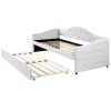 Redom Lit 90x200 cm avec lit gigogne, revêtement lin beige, structure MDF, design minimaliste, idéal petits espaces* Lit Gigogne