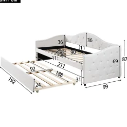 Redom Lit 90x200 cm avec lit gigogne, revêtement lin beige, structure MDF, design minimaliste, idéal petits espaces* Lit Gigogne