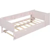 Redom Lit 90x200 cm avec lit gigogne et bureau intégré, 3 étagères latérales, pin massif et MDF, design moderne rose* Lit Gigogne