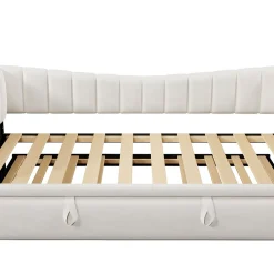 Lit 90x200 cm avec lit gigogne réglable, revêtement velours blanc, style minimaliste et structure MDF><noscript><img width=