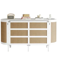 Lit 140x200 cm avec portes en rotin, design gain de place, rangements latéraux intégrés, finition blanche><noscript><img width=