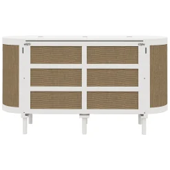 Lit 140x200 cm avec portes en rotin, design gain de place, rangements latéraux intégrés, finition blanche><noscript><img width=