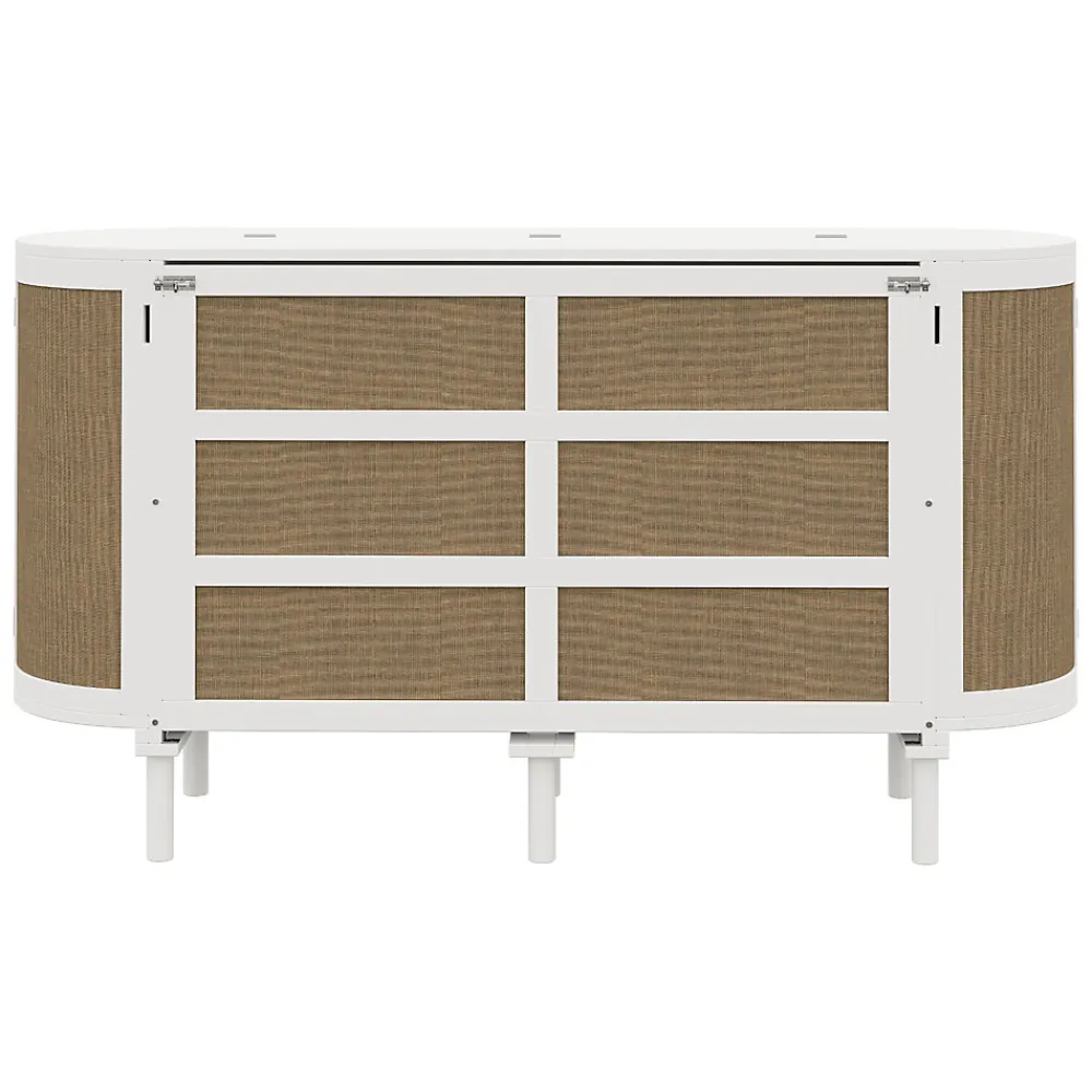Lit 140x200 cm avec portes en rotin, design gain de place, rangements latéraux intégrés, finition blanche>Redom New