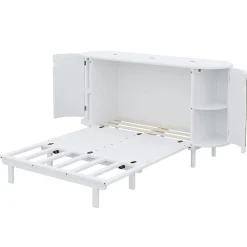 Lit 140x200 cm avec portes en rotin, design gain de place, rangements latéraux intégrés, finition blanche><noscript><img width=