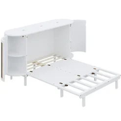 Lit 140x200 cm avec portes en rotin, design gain de place, rangements latéraux intégrés, finition blanche><noscript><img width=