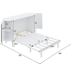 Lit 140x200 cm avec portes en rotin, design gain de place, rangements latéraux intégrés, finition blanche><noscript><img width=