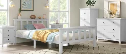 Redom Lit 90x200 cm avec rangement bas et sommier à lattes, cadre pin massif blanc design minimaliste* Ensemble Sommier Et Matelas