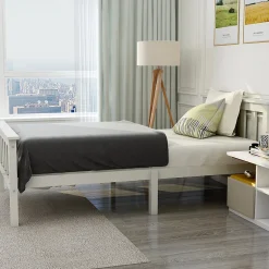 Redom Lit 90x200 cm avec rangement bas et sommier à lattes, cadre pin massif blanc design minimaliste* Ensemble Sommier Et Matelas