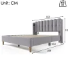 Redom Lit 140x200 cm avec rangement d'appoint et tête de lit tapissée en lin gris, charge USB-C intégrée* Ensemble Sommier Et Matelas