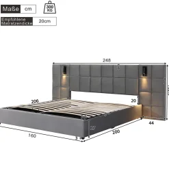 Redom Lit 160x200 cm avec rangement hydraulique et tête de lit capitonnée en velours gris, cadre acier robuste* Lit Avec Rangement