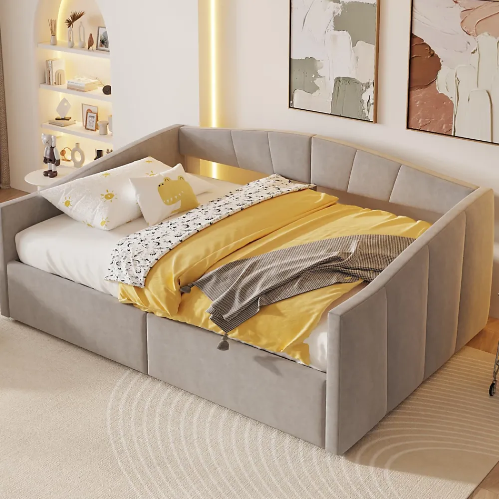 Redom Lit 140x200 cm avec rangement hydraulique et revêtement velours gris clair, convertible, design contemporain* Lit Avec Rangement
