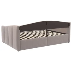 Redom Lit 140x200 cm avec rangement hydraulique et revêtement velours gris clair, convertible, design contemporain* Lit Avec Rangement
