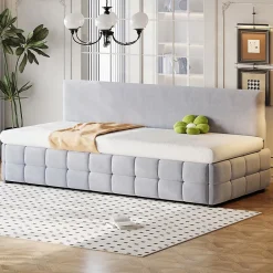Redom Lit 90x200 cm avec rangement hydraulique, tapissé velours gris clair, sans accoudoirs, design moderne* Lit Avec Rangement