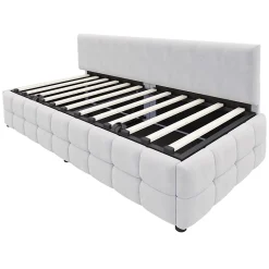 Redom Lit 90x200 cm avec rangement hydraulique, tapissé velours gris clair, sans accoudoirs, design moderne* Lit Avec Rangement