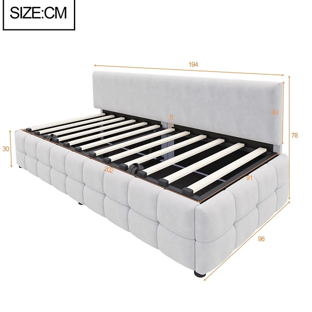Redom Lit 90x200 cm avec rangement hydraulique, tapissé velours gris clair, sans accoudoirs, design moderne* Lit Avec Rangement