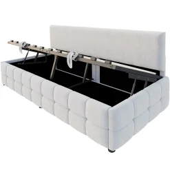Redom Lit 90x200 cm avec rangement hydraulique, tapissé velours gris clair, sans accoudoirs, design moderne* Lit Avec Rangement
