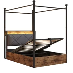 Redom Lit 90x190 cm avec rangement hydraulique, cadre métal noir, éclairage LED intégré et ports USB/Type-C* Lit Avec Rangement