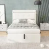 Redom Lit 90x200 cm avec rangement hydraulique et tête de lit capitonnée en PU blanc, cadre moderne et pratique* Lit Avec Rangement