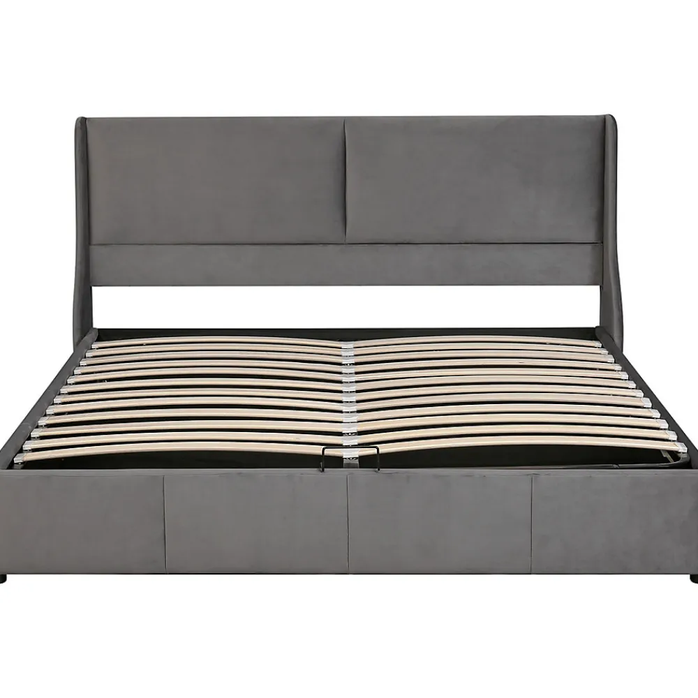 Lit 160x200 cm avec rangement hydraulique et tête de lit capitonnée en velours gris, design classique-moderne>Redom Outlet