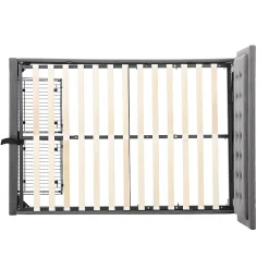 Lit 140x200 cm avec rangement hydraulique et tête de lit réglable, tapissé velours gris, pieds métal><noscript><img width=