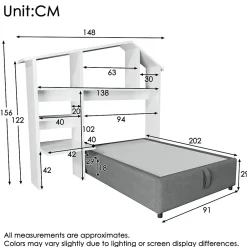 Lit 90x200 cm avec rangement hydraulique, tête de lit étagère en lin gris et ports USB-C, design contemporain><noscript><img width=