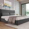 Redom Lit 160x200 cm avec rangement hydraulique et tête de lit réglable, revêtement lin gris et cadre métal* Lit Avec Rangement