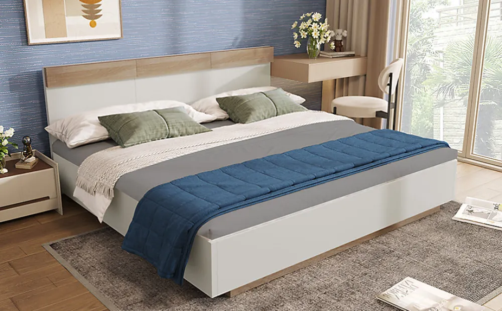 Lit 180x200 cm avec rangement intégré et tête de lit décor chêne Sonoma, design flottant moderne>Redom Discount