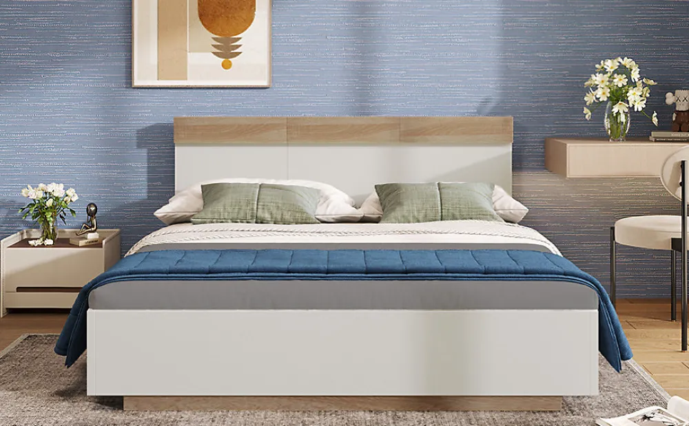 Lit 180x200 cm avec rangement intégré et tête de lit décor chêne Sonoma, design flottant moderne>Redom Discount