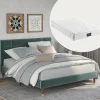 Lit 140x200 cm avec rangement sous-lit et tête de lit capitonnée en velours vert, cadre bois massif>Redom Hot