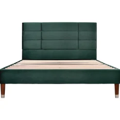Lit 140x200 cm avec rangement sous-lit et tête de lit capitonnée en velours vert, cadre bois massif>Redom Hot