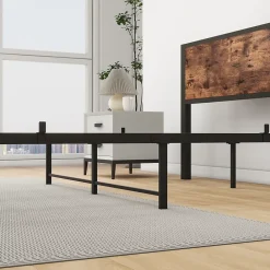 Redom Lit 140x200 cm avec rangement sous-lit 27 cm, cadre métal et MDF, coloris brun antique, silencieux* Ensemble Sommier Et Matelas