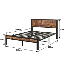 Redom Lit 140x200 cm avec rangement sous-lit 27 cm, cadre métal et MDF, coloris brun antique, silencieux* Ensemble Sommier Et Matelas