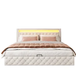 Redom Lit 180x200 cm avec rangement sous sommier et tête de lit rembourrée en PU, design moderne et élégant* Lit Avec Rangement