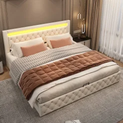 Redom Lit 180x200 cm avec rangement sous sommier et tête de lit rembourrée en PU, design moderne et élégant* Lit Avec Rangement