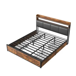 Lit 180x200 cm avec sommier à lattes, LED, 4 tiroirs, Adolescents, sans matelas><noscript><img width=