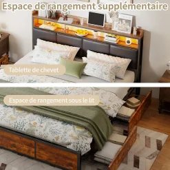 Fortuna lai Lit 160x200 cm avec sommier à lattes, LED, 4 tiroirs, Adolescents, sans matelas* Lit Coffre
