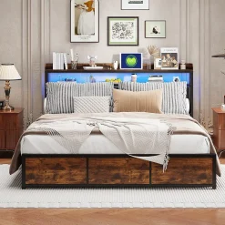 Fortuna lai Lit 160x200 cm avec sommier à lattes, LED, 4 tiroirs, Adolescents, sans matelas* Lit Coffre