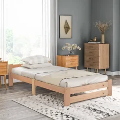 ProximaX Lit 90x200 cm avec sommier à lattes, Lit solide et naturel en bois massif, confortable et durable, couleur bois naturel* Lit Simple