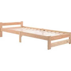 ProximaX Lit 90x200 cm avec sommier à lattes, Lit solide et naturel en bois massif, confortable et durable, couleur bois naturel* Lit Simple