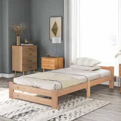 ProximaX Lit 90x200 cm avec sommier à lattes, Lit solide et naturel en bois massif, confortable et durable, couleur bois naturel* Lit Simple