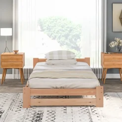 ProximaX Lit 90x200 cm avec sommier à lattes, Lit solide et naturel en bois massif, confortable et durable, couleur bois naturel* Lit Simple