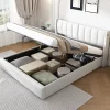 Redom Lit 140x200 cm avec tete reglable 0deg 30deg et eclairage LED dimmable, port USB et revetement PU blanc* Lit Avec Rangement