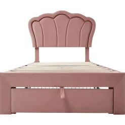 Redom Lit 90x190 cm avec tiroir de rangement, tête de lit velours réglable à motifs floraux et éclairage LED RGB* Ensemble Sommier Et Matelas