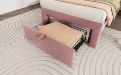 Redom Lit 90x190 cm avec tiroir de rangement, tête de lit velours réglable à motifs floraux et éclairage LED RGB* Ensemble Sommier Et Matelas
