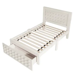 Redom Lit 90x190 cm avec tiroir et grand espace sous-lit 26 cm, design créatif en bois blanc, idéal enfant* Ensemble Sommier Et Matelas
